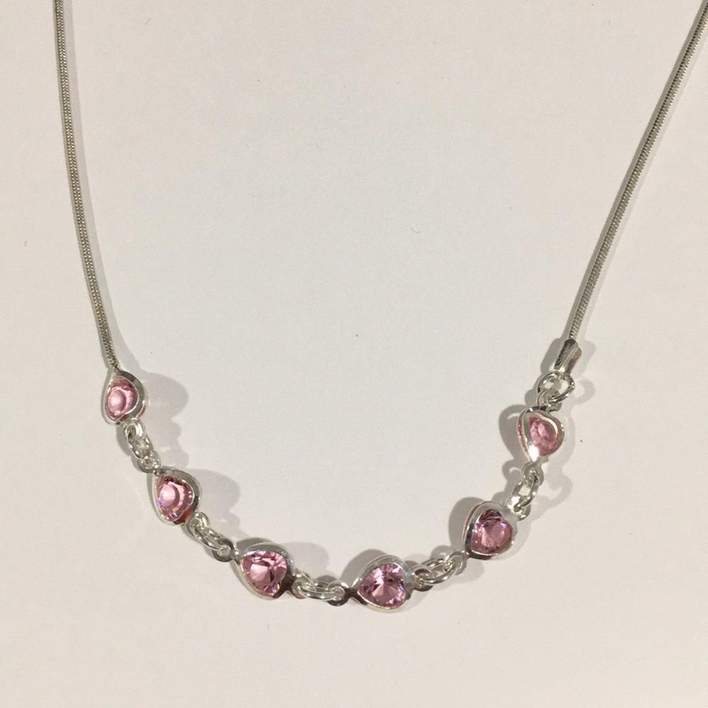 Sterling Silver Women's Heart ❤️ Stone 💎Necklace